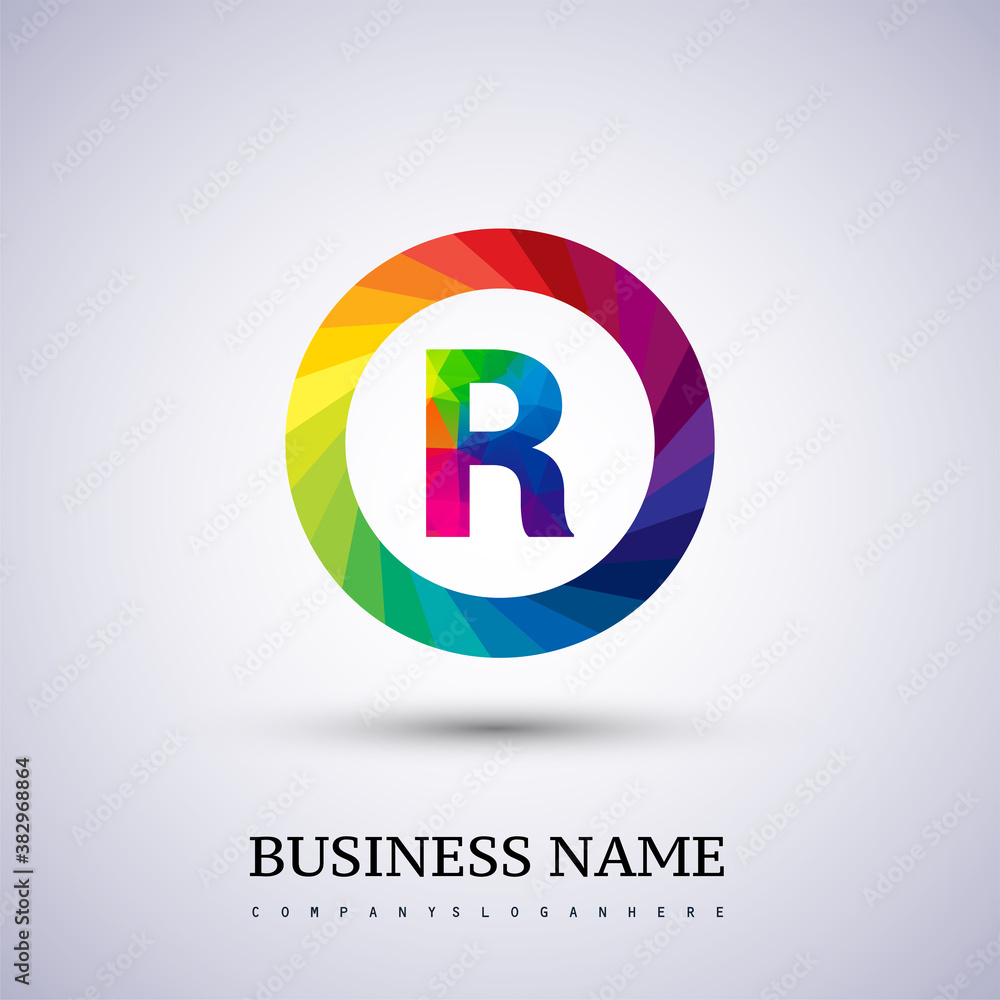 R letter colorful logo polygonal style isolated in the circle shape. Vector design template elements for your application or company identity. R letter colorful logo polygonal style isolated in the circle shape. Vector design template elements for your application or company identity.
