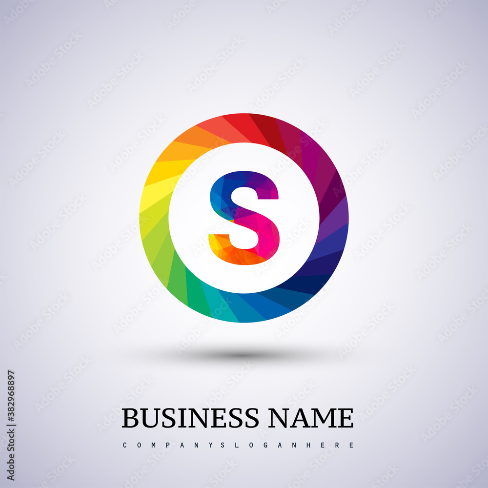 S letter colorful logo polygonal style isolated in the circle shape. Vector design template elements for your application or company identity.