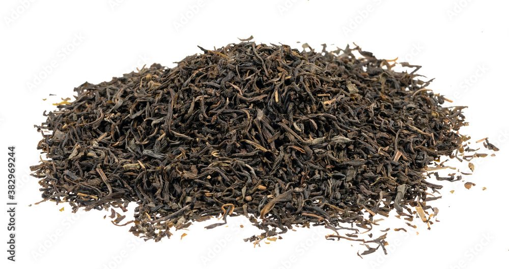 Dried tea leaves isolated on white background texture