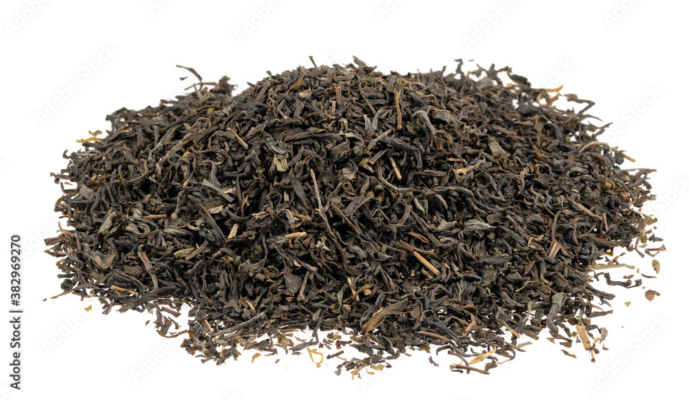 Dried tea leaves isolated on white background texture Dried tea leaves isolated on white background texture