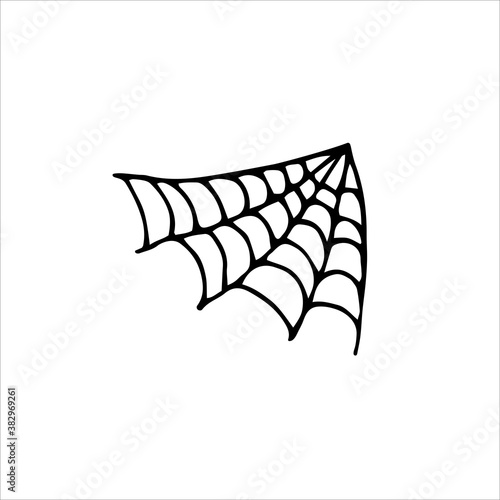Doodle spider web angle element. Hand drawn black cobweb isolated on white background. Scary cute sign. Outline vector illustration for fall designs  Halloween  Day of the Dead  web  autumn sales