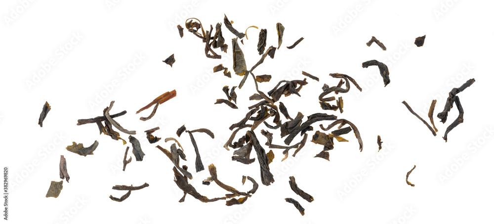 Dried tea leaves isolated on white background texture Dried tea leaves isolated on white background texture
