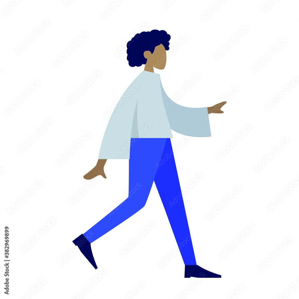 Fototapeta premium A young girl is walking, colorful human illustrations on white background, woman illustration