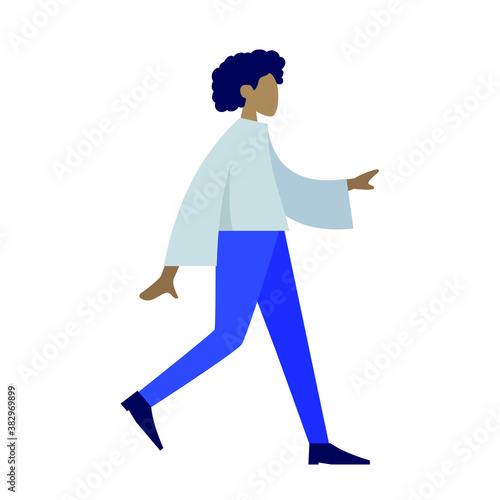 A young girl is walking, colorful human illustrations on white background, woman illustration
