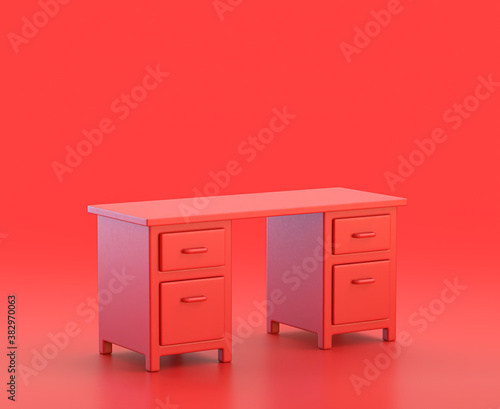 monochrome single color red 3d Icon, a work table desk in red background,single color, 3d rendering