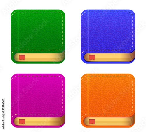 Vector set of books isolated on white background, casual icons of notepad, green, blue, rose and orange diary books