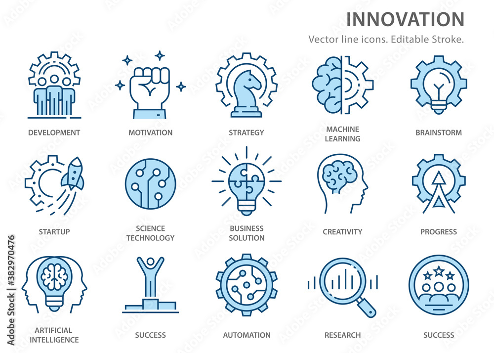 Innovation flat line icons. Vector illustration. Editable stroke. Innovation flat line icons. Vector illustration. Editable stroke.