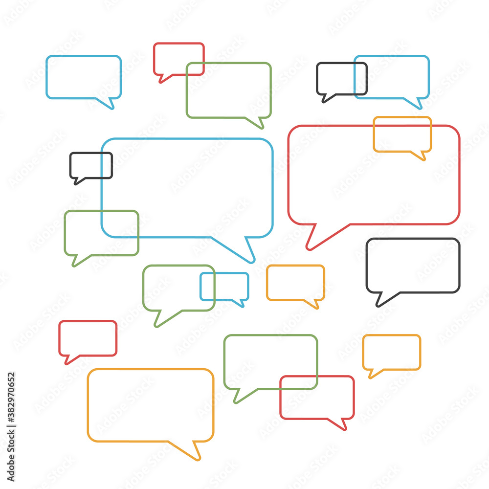 Fototapeta premium Colorful speech bubbles and linear balloons cloud illustration background vector