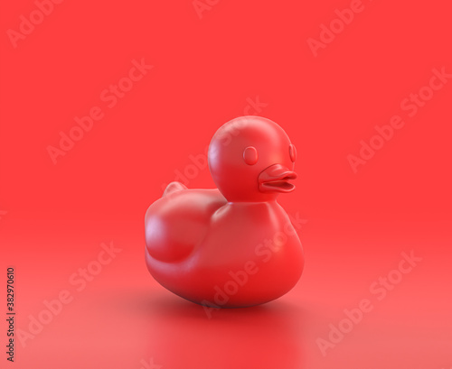 Obraz na plátně monochrome single red  color rubber ducky in red background,single color, 3d Ico