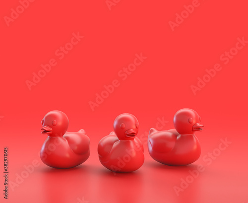 Obraz na plátně monochrome single red  color rubber ducky in red background,single color, 3d Ico