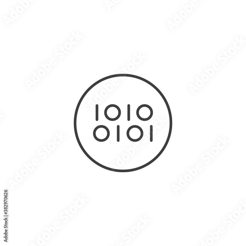 Binary code icon. Minimal vector icon in circle. One and zero computer code. Digital data icon. Stock vector illustration isolated on white background.