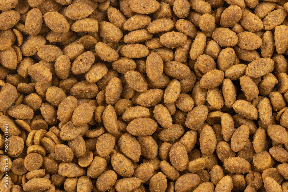 Food for animals background. Dry cat and dog food texture. Pet meal background close up Food for animals background. Dry cat and dog food texture. Pet meal background close up
