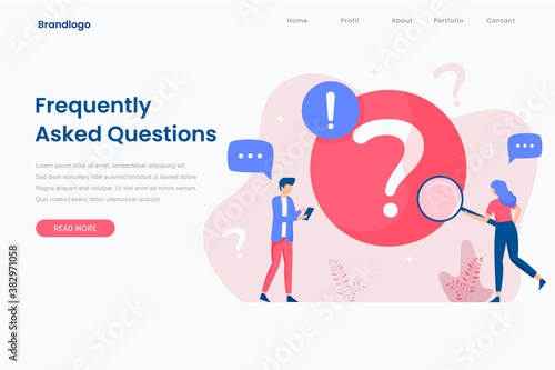 Landing page illustration of frequently asked question concept. That design can be used for websites, landing pages, UI, mobile applications, posters, banners