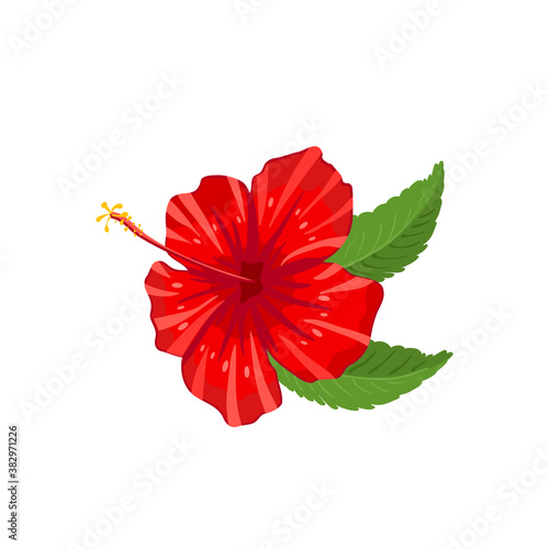 Hibiscus flower, Rose of Sharon. Vector illustration cartoon flat icon isolated on white background.