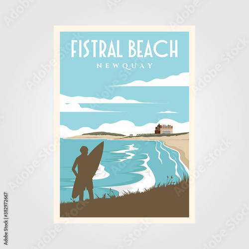 fistral beach surf vintage poster illustration design, surf poster design