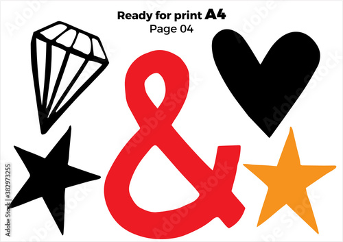 Wedding photo booth props isolated vector illustration on white background. Bride team party photo set t-shirt print. Bachelorette party logo. Speech bridal props collection. Ready for print A4 page 4