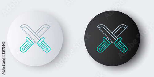 Line Crossed hunter knife icon isolated on grey background. Army knife. Colorful outline concept. Vector.