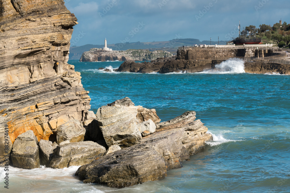 Bay of Santander with Mouro lighthouse in the background, Santander, Spain