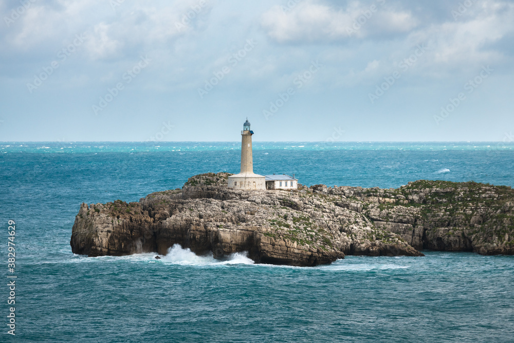 Mouro lighthouse from Magdalena peninsula, bay of Santander, Spain	