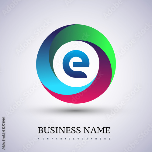 Letter E logo with colorful splash background, letter combination logo design for creative industry, web, business and company.