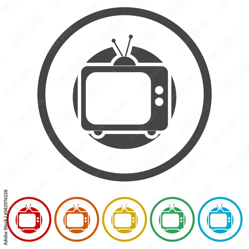 Old tv ring icon, color set Old tv ring icon, color set