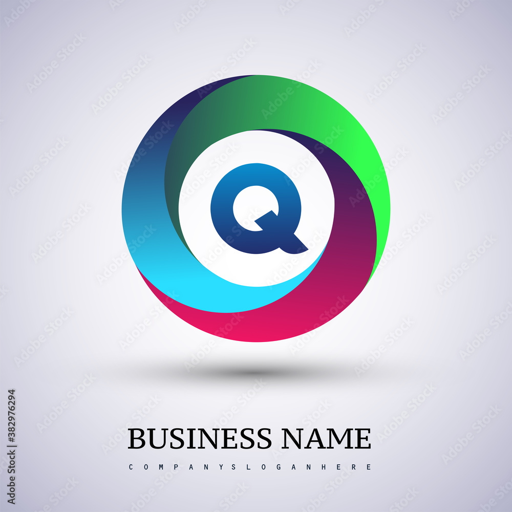 Letter Q logo with colorful splash background, letter combination logo design for creative industry, web, business and company.