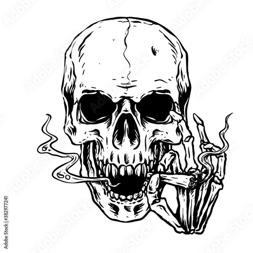 skull smoked cigarette vector illustration