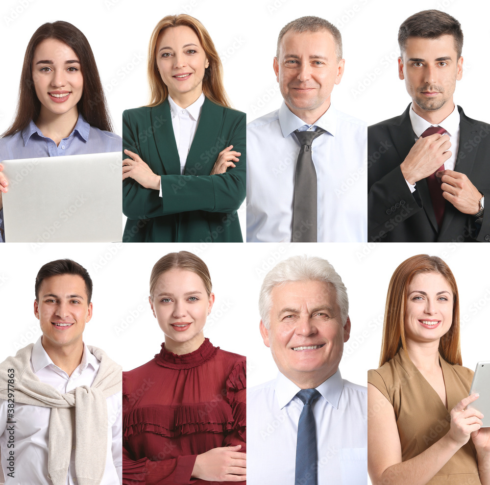 Collage of business people on white background Collage of business people on white background