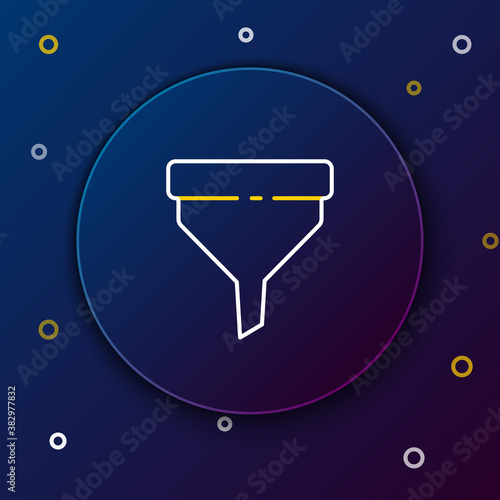 Line Funnel or filter icon isolated on blue background. Colorful outline concept. Vector.