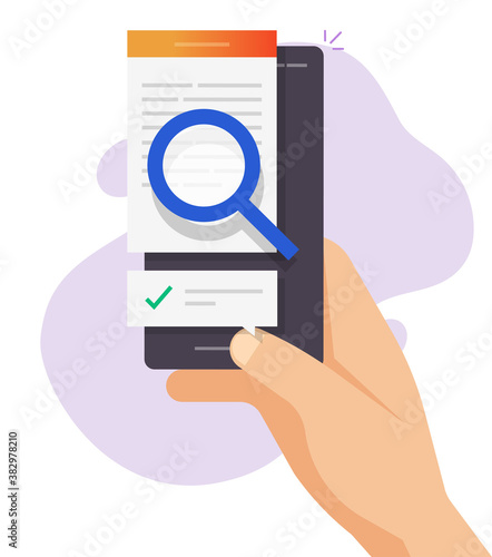 Review expertise text content online, digital document file check analysis, article inspect analysis concept, law legal proof searching on electronic data, editing essay on mobile phone vector flat