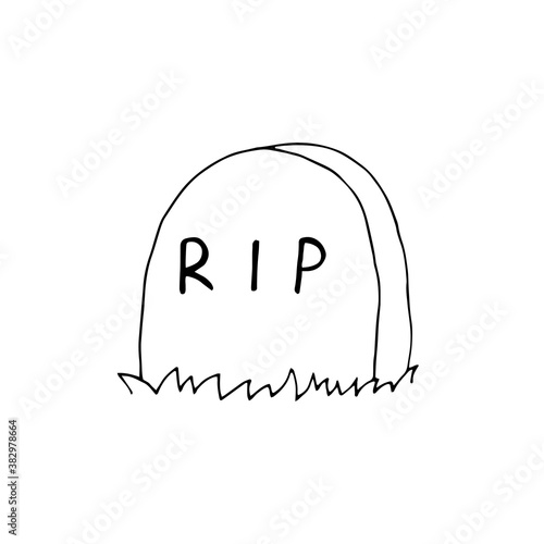 Gravestone. Headstone. Grave. Cemetery. Vector hand-drawn doodle illustration. Black and white outline