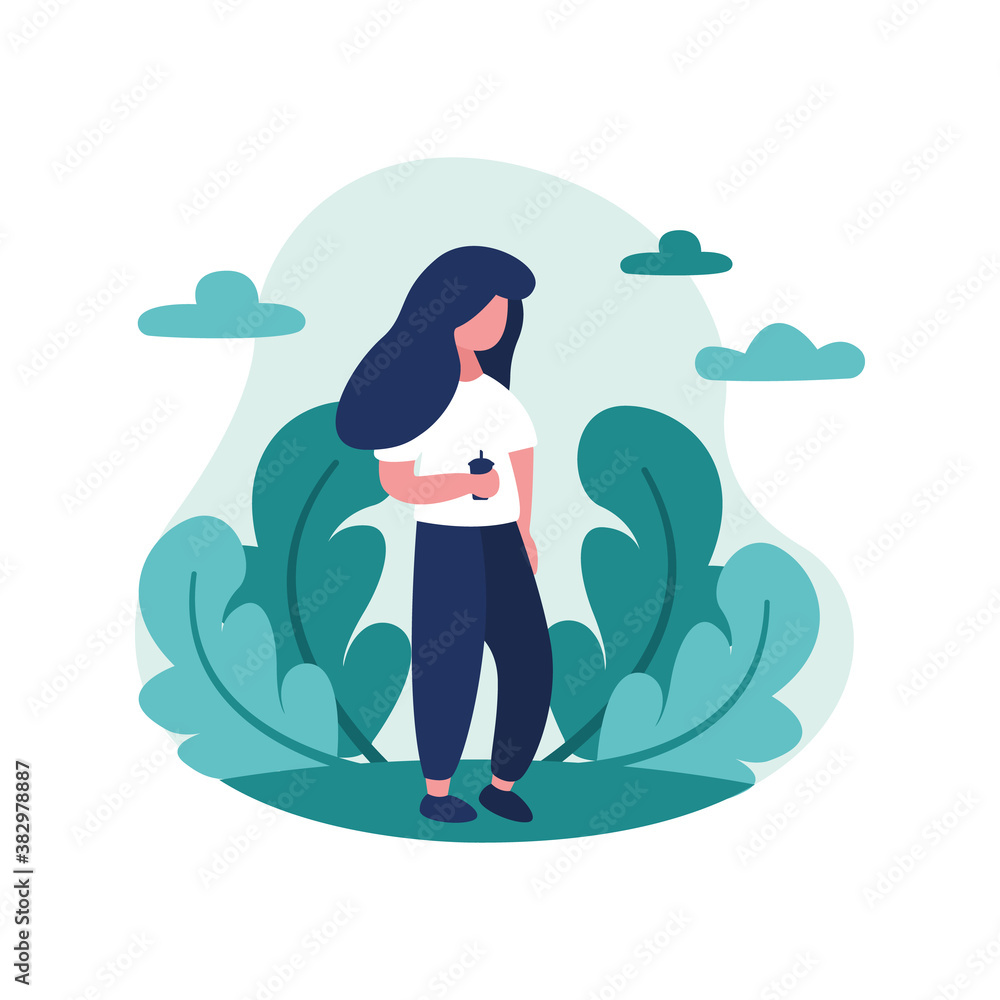 Girl With Coffee - Stock Vector Illustration