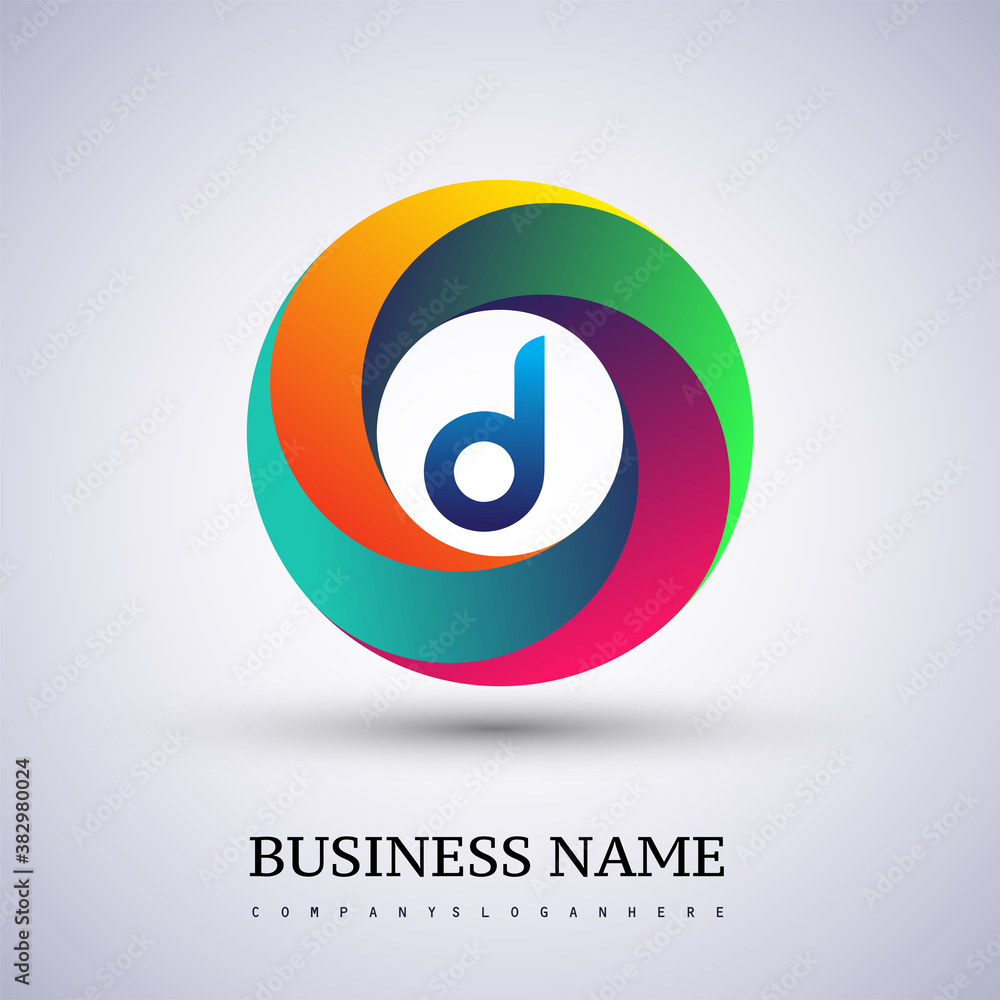 Letter D logo with colorful splash background, letter combination logo design for creative industry, web, business and company.