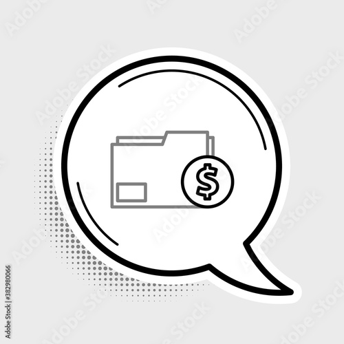 Line Finance document folder icon isolated on grey background. Paper bank document with dollar coin for invoice or bill concept. Colorful outline concept. Vector.