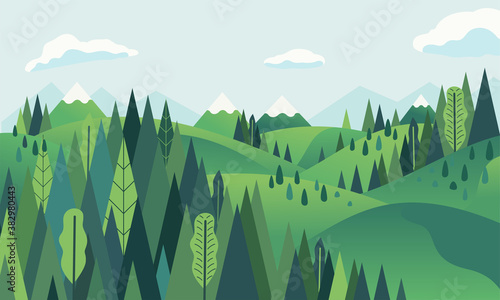 hill landscape with mountainous and forest scenery vector illustration