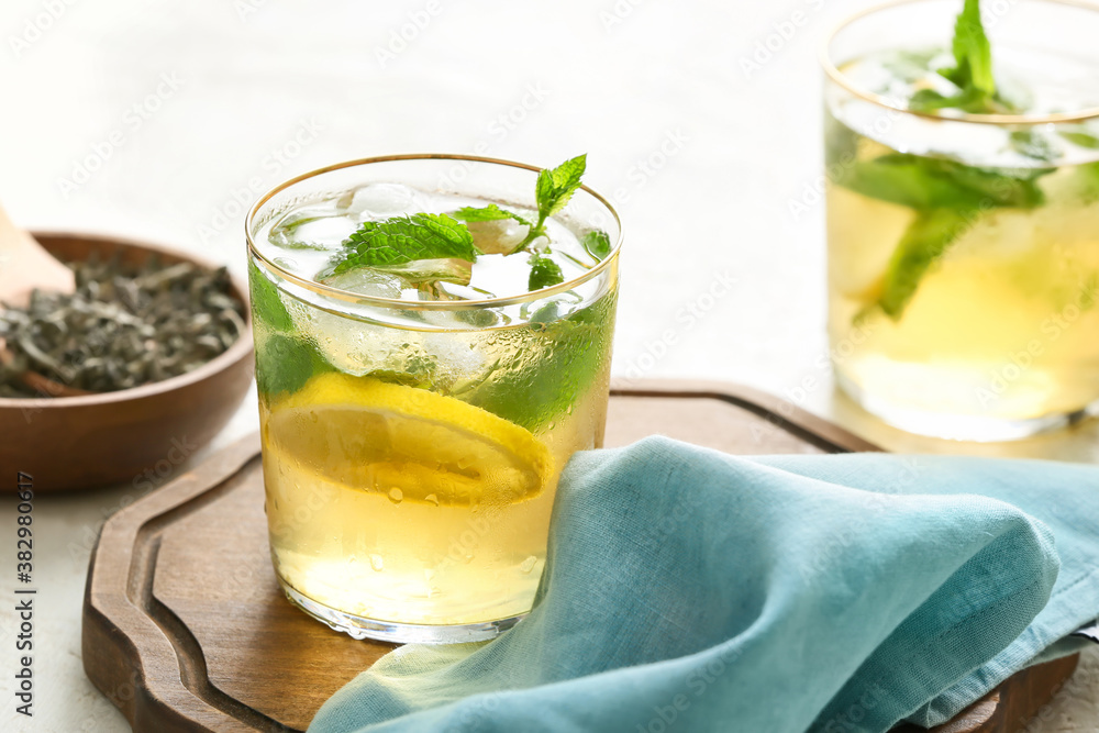 Glass of tasty cold ice tea on table Glass of tasty cold ice tea on table