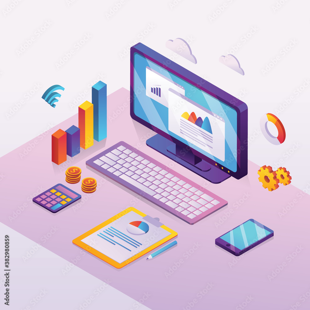 Business Data Analysis Isometric Business Data Analysis Isometric