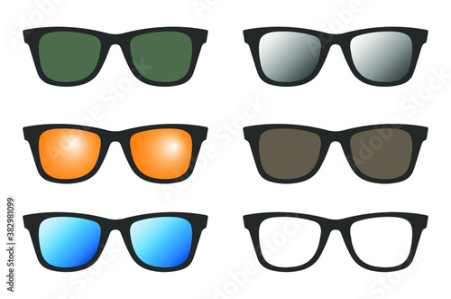 Sunglasses icon shape silhouette. Eye glasses logo symbol sign. Vector illustration image. Isolated on white background. Grunge style set. 