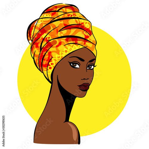 Beautiful african woman on yellow background. Ethnic vector illustration.