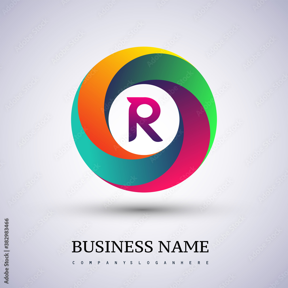 Letter R logo with colorful splash background, letter combination logo design for creative industry, web, business and company. Letter R logo with colorful splash background, letter combination logo design for creative industry, web, business and company.