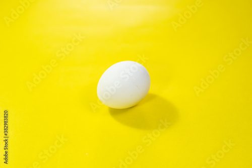 single egg on vibrant yellow background