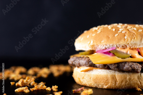 hamburger on black background