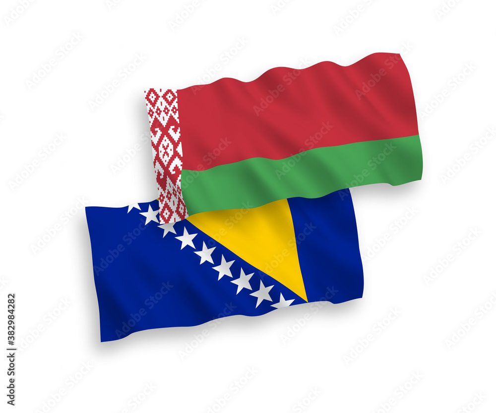 Flags of Bosnia and Herzegovina and Belarus on a white background Flags of Bosnia and Herzegovina and Belarus on a white background