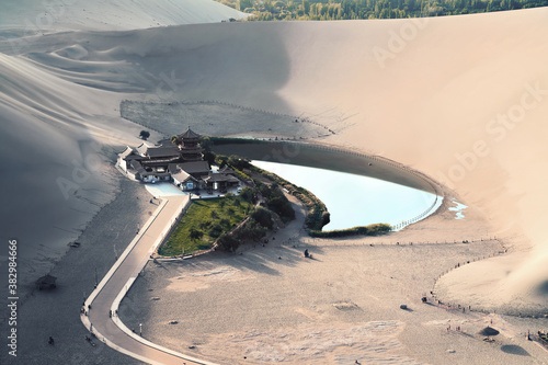 The Yueya Spring in the Mingsha Desert. photo