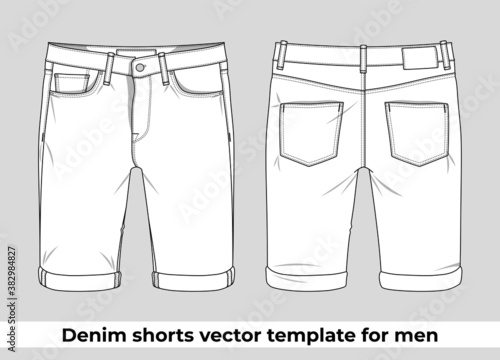 Denim shorts vector template for men
