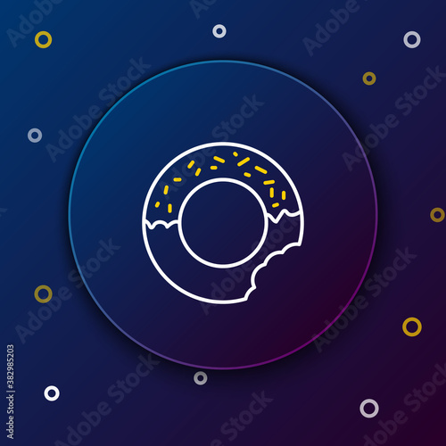 Line Donut with sweet glaze icon isolated on blue background. Colorful outline concept. Vector.