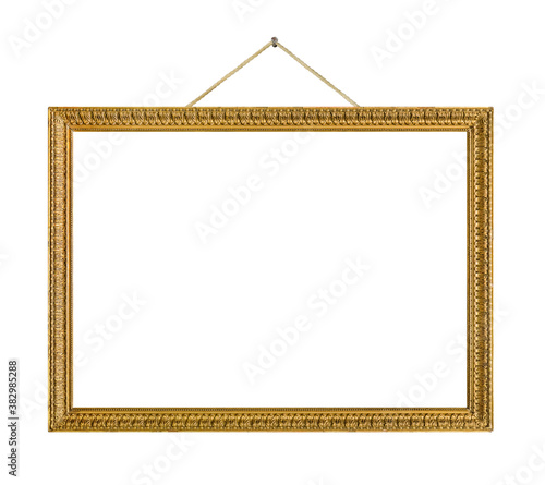 Old wooden picture frame hanging on a rope