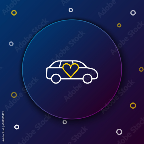 Line Luxury limousine car icon isolated on blue background. For world premiere celebrities and guests poster. Colorful outline concept. Vector.