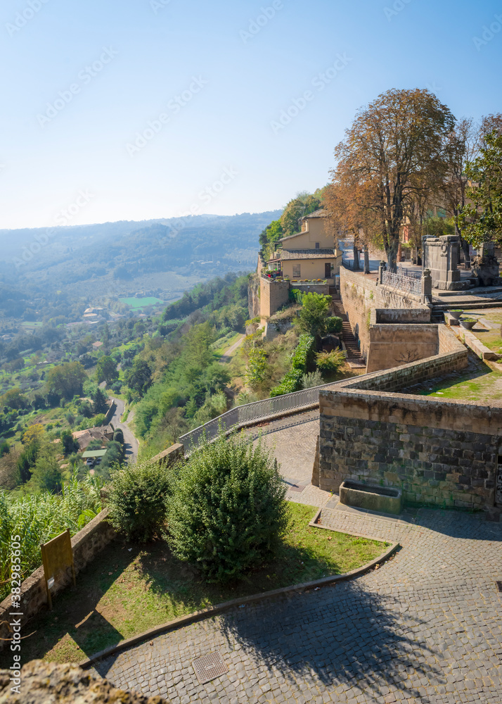 View of the valley from the fortress wall of Orvieto in Umbria, Italy