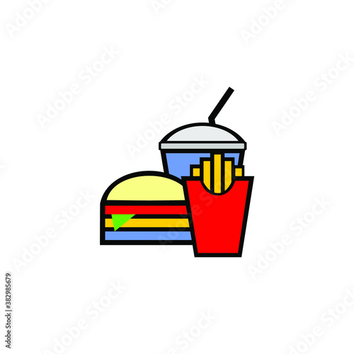 burgers and potatoes and drinks, food